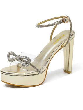 Stylish 4-Inch Platform Clear Heels with Rhinestones & Ankle Strap Sandals